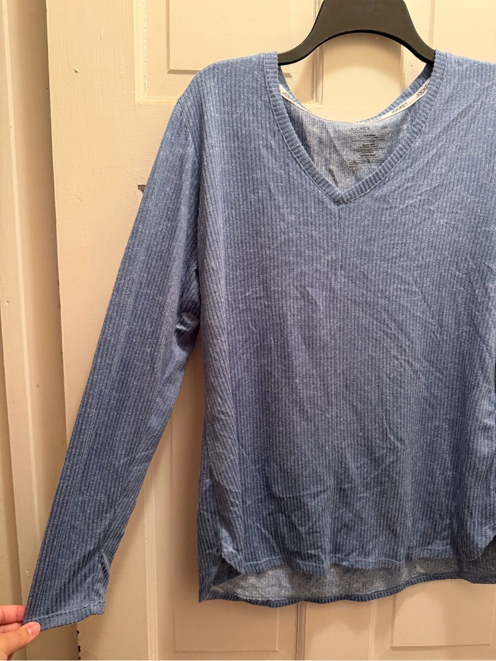 Jockey Heathered Blue V-Neck Ribbed Long Sleeve Top